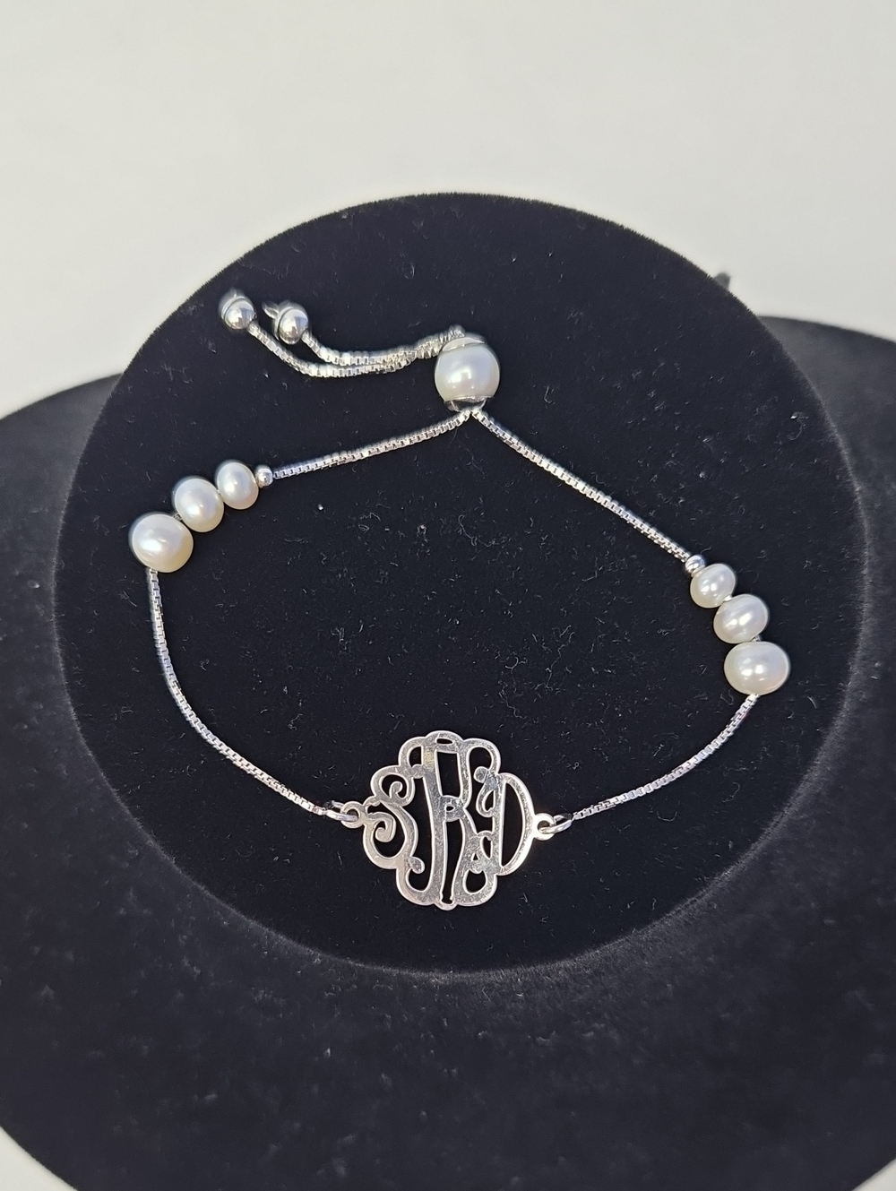 Sterling Silver Pearl Monogram Bracelet - White Pearls